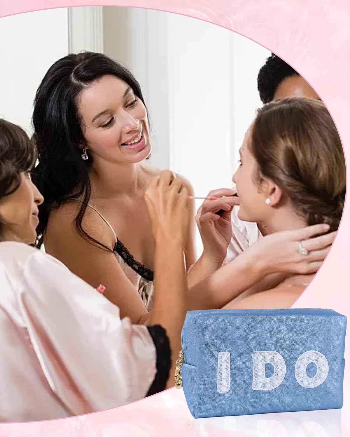 LIWOFLY Personalized Cosmetic Bag Pearl Monogram, Cute custom Makeup Bags for Women Girls Leather Bridesmaid Travel Makeup Bag, Aesthetic Toiletry Bag Organizer Storage Pouch, Blue I DO