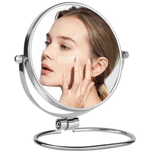 AumVum Travel Makeup Mirror, 6" Portable Folding Double-Sided Vanity Mirror, 10X Magnification, Handheld & Wall Hanging, Magnifying Shaving Mirror for Bathroom and Desktop Use, No Light