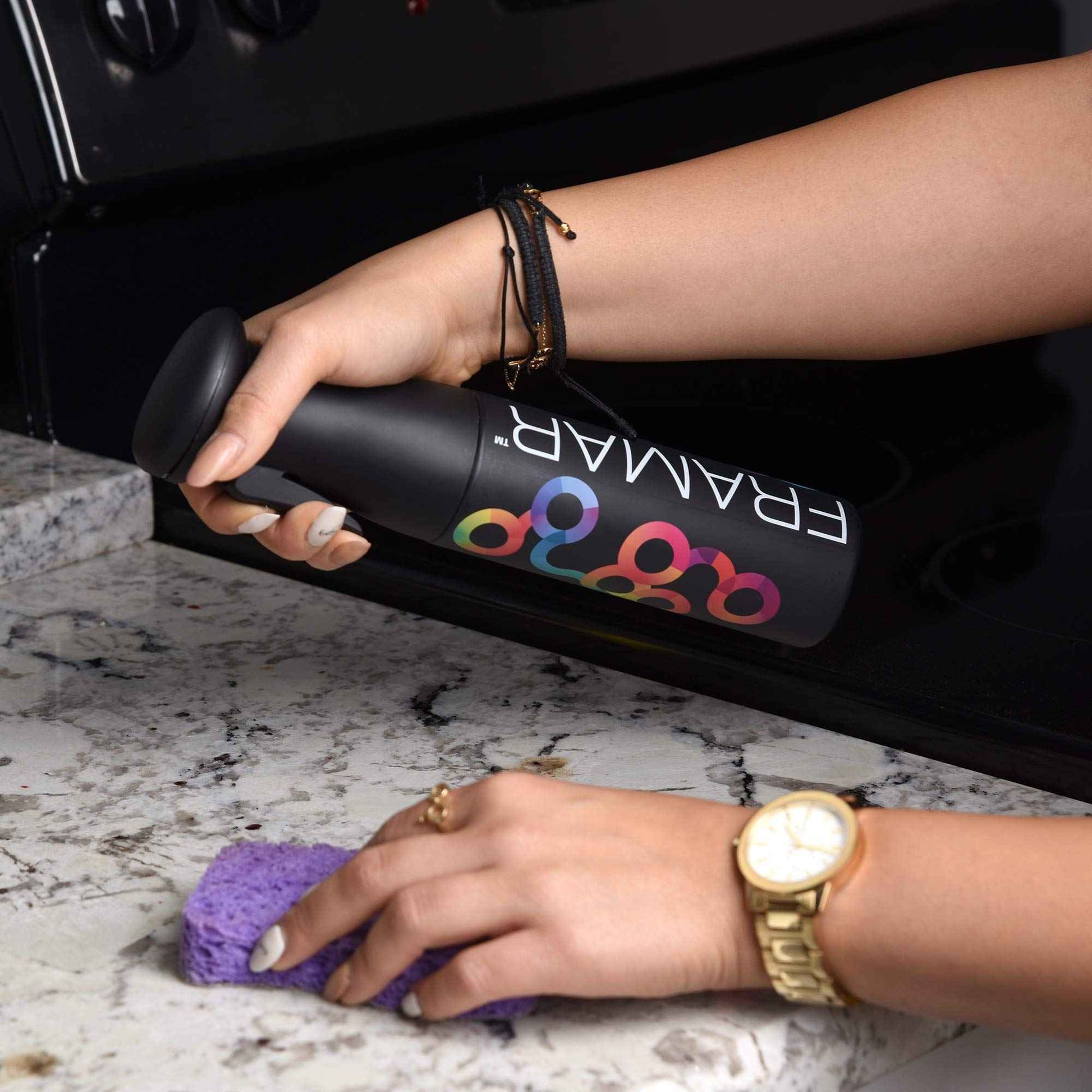 FRAMAR Premium Hair Mister Spray Bottle – Continuous Spray Bottle For Hair, Water Sprayer, Continuous Mister for Salon Supplies – Ultra Fine Mist – Black 250 ml