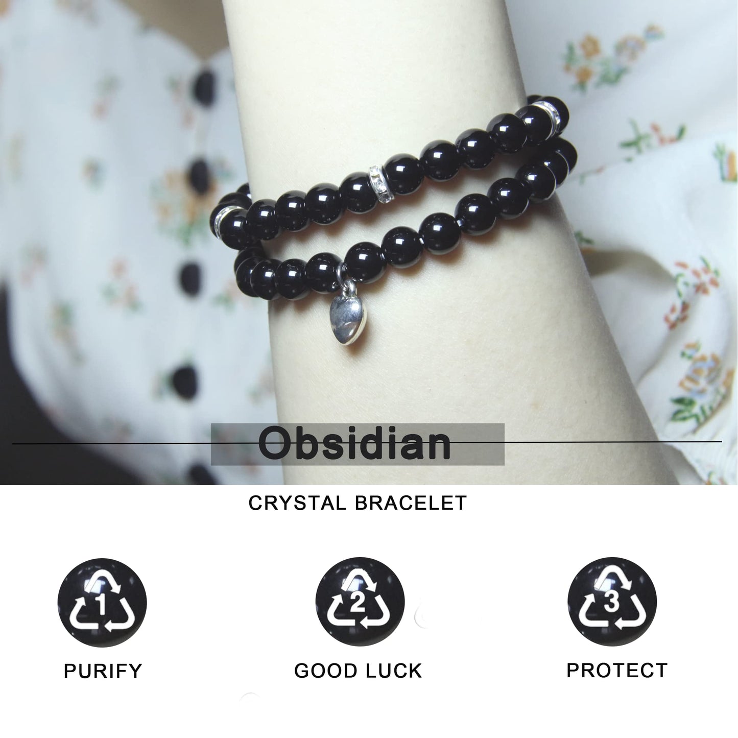 Healing Bracelets for Women - Black Obsidian Bracelet - Healing Prayers Crystal Bracelet, 8mm Natural Stone Anti Anxiety Stress Relief Yoga Beads Get Well Soon Gifts