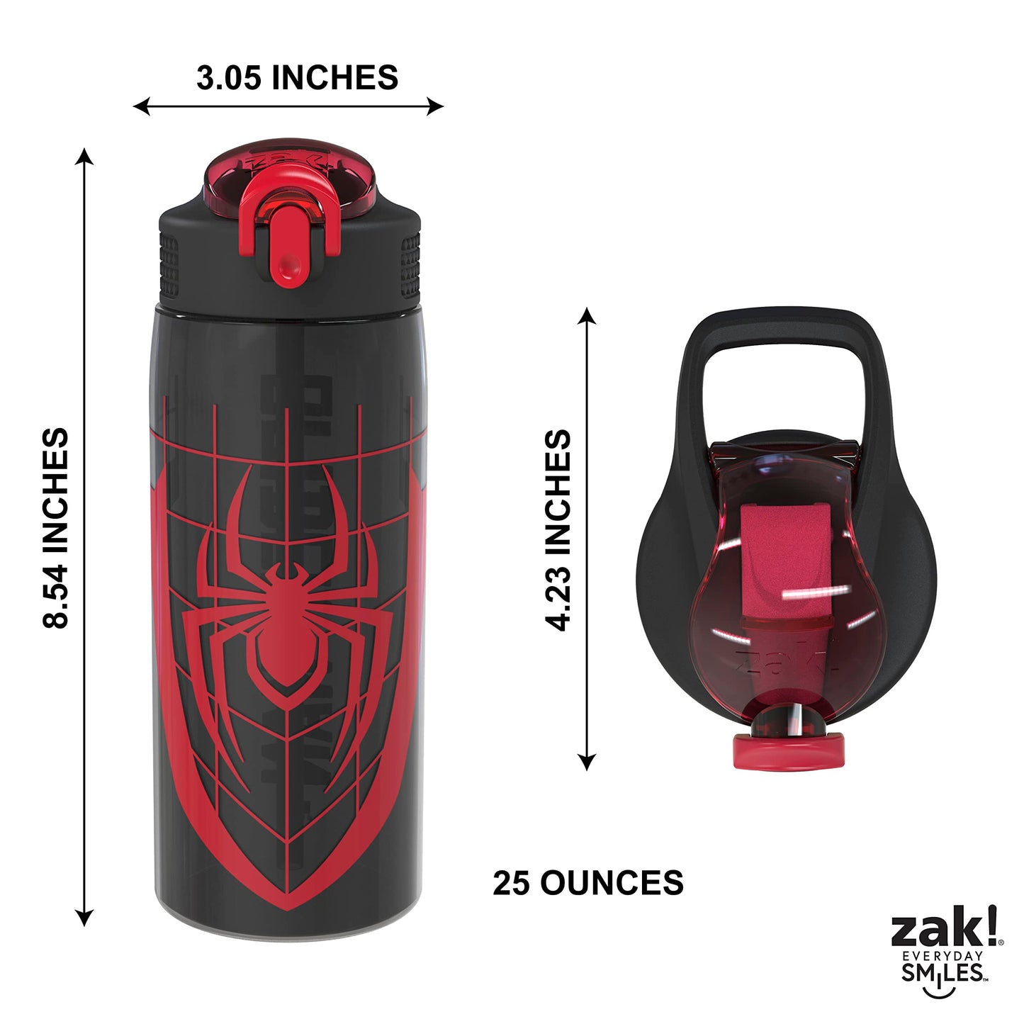 Zak Designs Marvel Spider-Man Water Bottle For School or Travel, 25 oz Durable Plastic Water Bottle With Straw, Handle, and Leak-Proof, Pop-Up Spout Cover (Spider-Man)