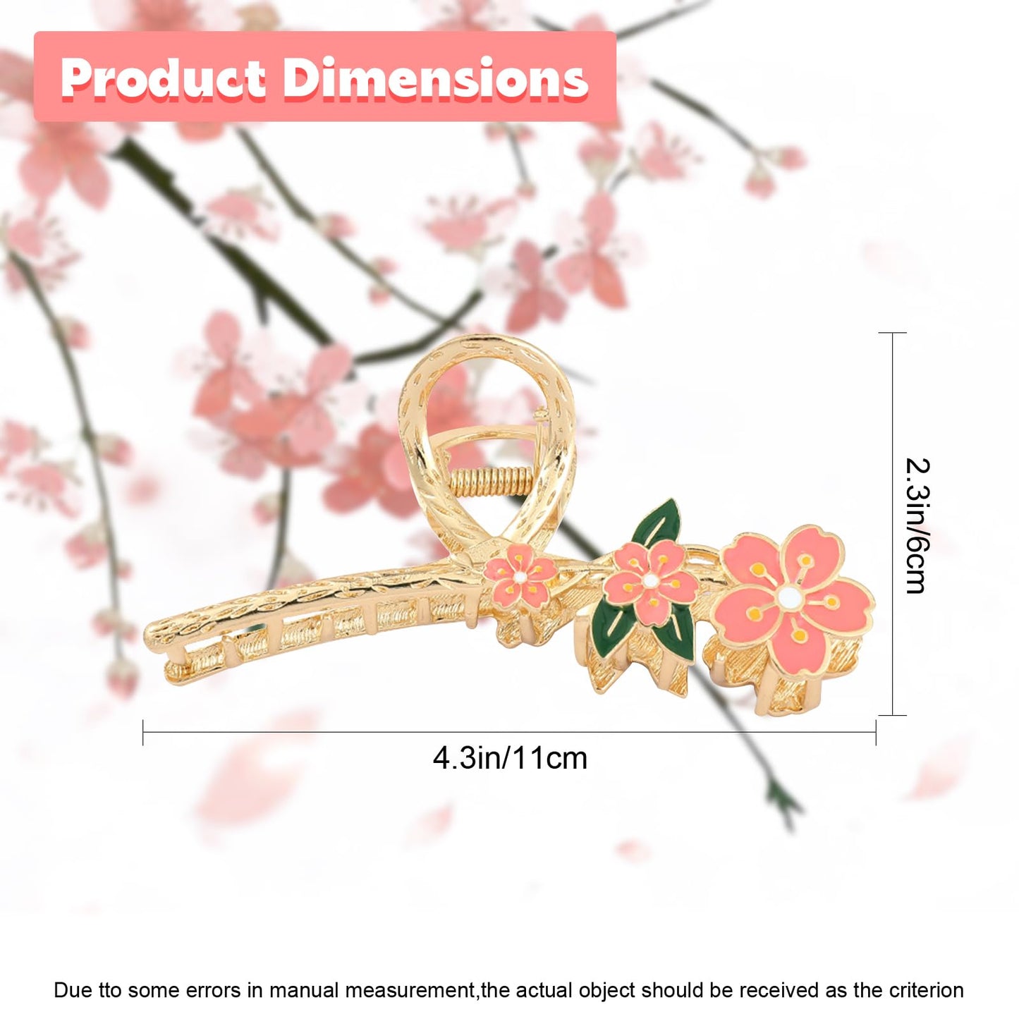 Flower Hair Claw Clip for Women, Large Pink Flower Hair Clips, Metal Gold Hair Jaw Clips, Non-Slip Floral Hair Claws Hair Accessories for Ladies Girls Thick Thin Hair Styling Decorations…