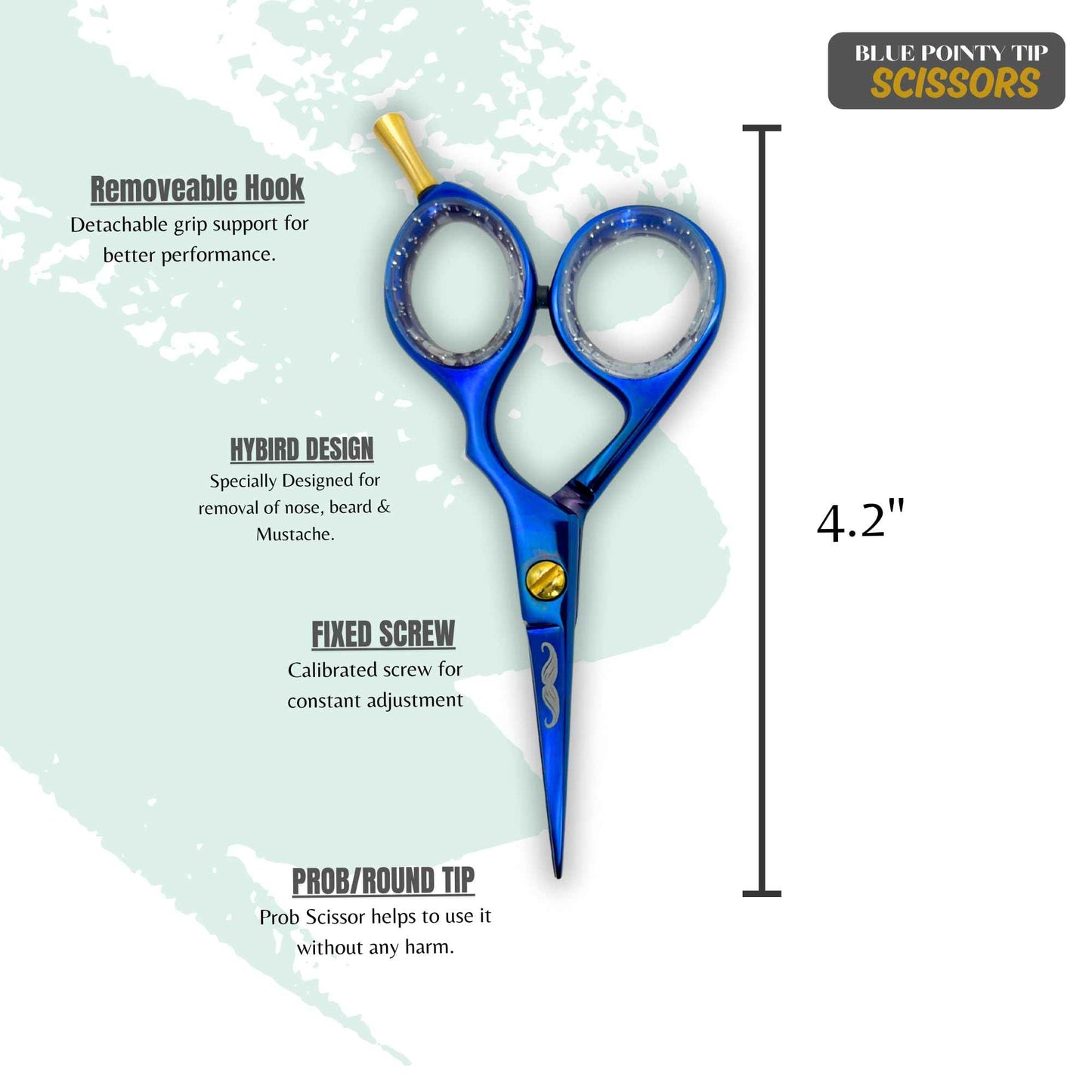 Massive Bee Store Rounded-Tip Trimming Scissors for Men – Stainless Steel High Carbon Beard, Mustache, and Ear Hair Grooming Scissor (Blue (Pointy-Tip))