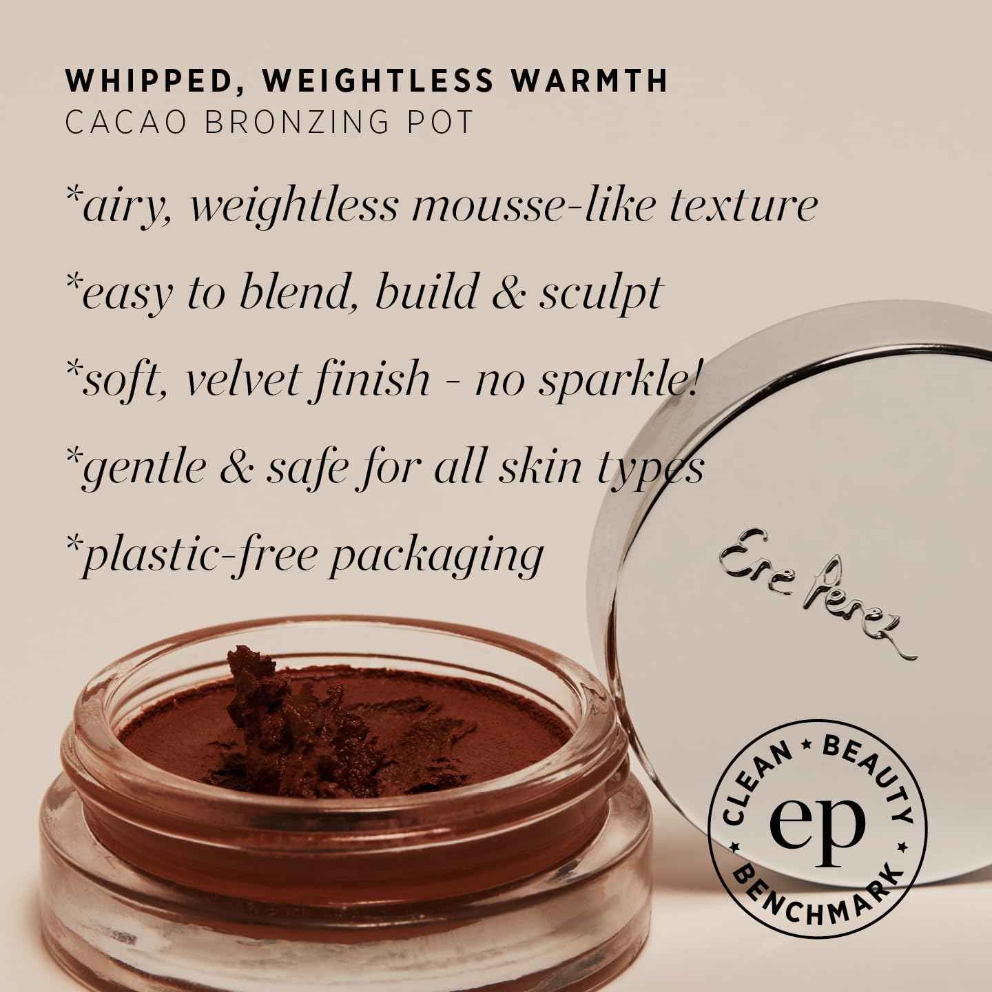 Ere Perez - Cacao Bronzing Pot | Weightless, Creamy, Blendable, Balmy | Cacao + Shea Butters, Vitamin E | Vegan, Cruelty-Free, Clean Beauty (Sol, 0.26 oz | 7.5g)