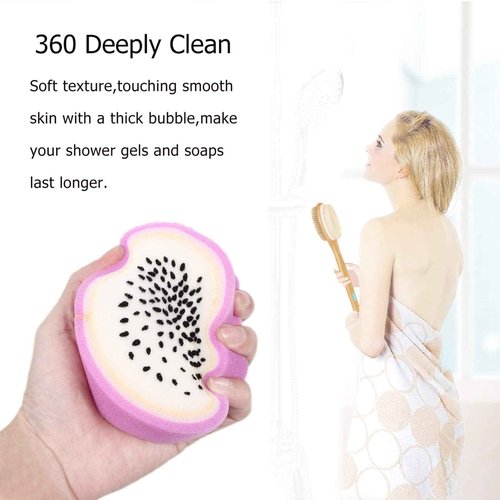 LALAFINA Fruit Bath Sponges, 4pcs Kids Cute Body Scrubbers Shower Cleansing Sponges for Bathing Accessories