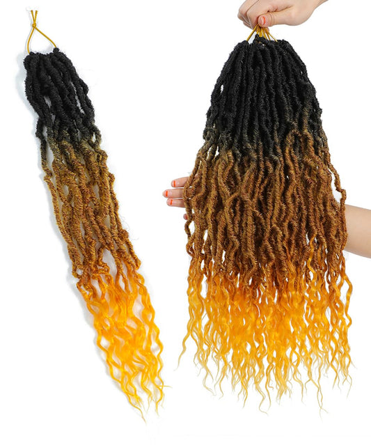 Faux Locs Crochet Hair (18 Inch) XCRUIQO Soft Locs with Curly Ends Goddess Locs Synthetic Boho Crochet Faux Locs for Women Pre Looped (7 Packs, Honey Orange)