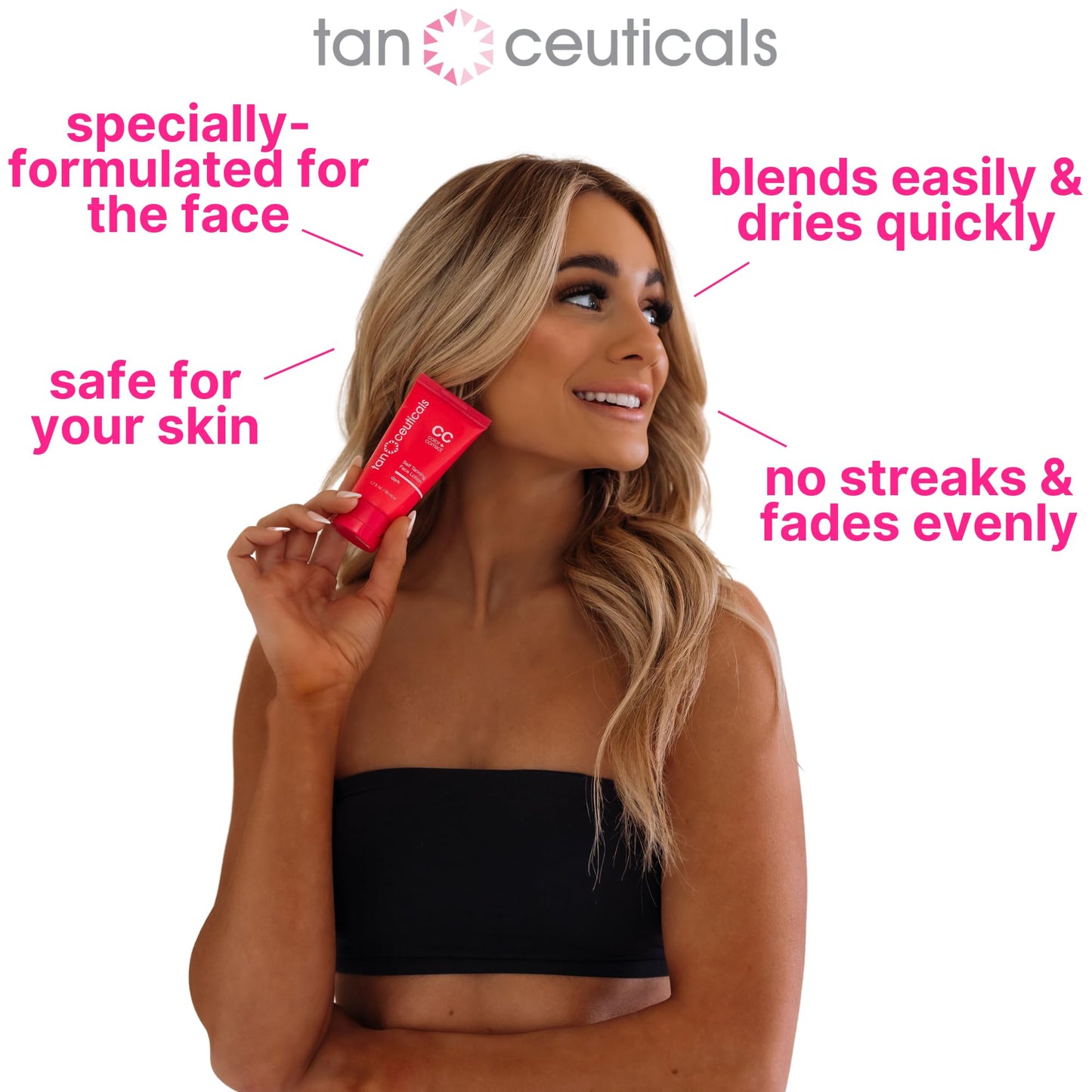 Tanceuticals Facial Self Tanner - CC Self Tanning Lotion for Face Gives Natural, Long Lasting Sunless Tan - Fresh Coconut Scent - Won’t Clog Pores or Cause Acne - Easy to Apply - Dark Shade 1.7 oz