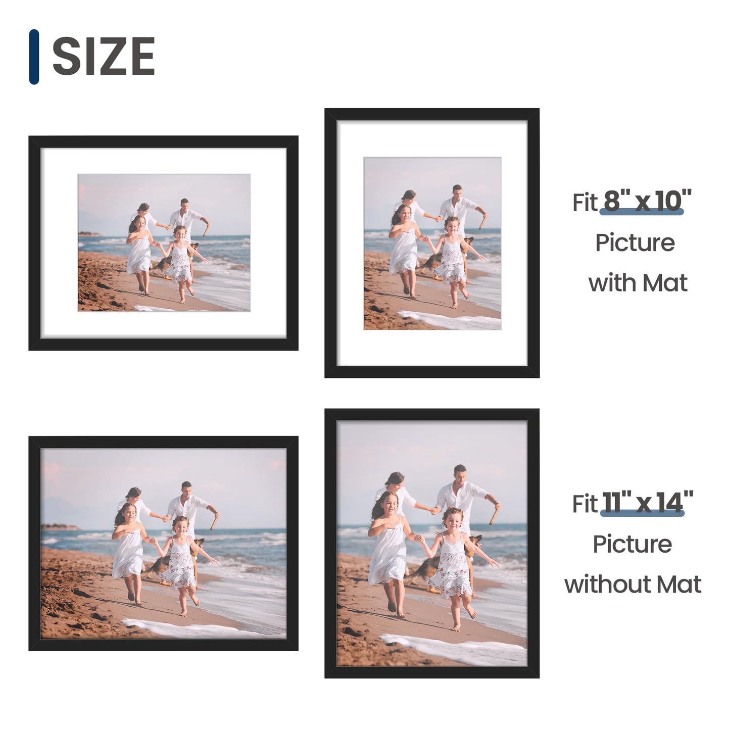 ENJOYBASICS 11x14 Picture Frame, Display Poster 8x10 with Mat or 11 x 14 Without Mat, Wall Gallery Photo Frames, Black, 2 Pack