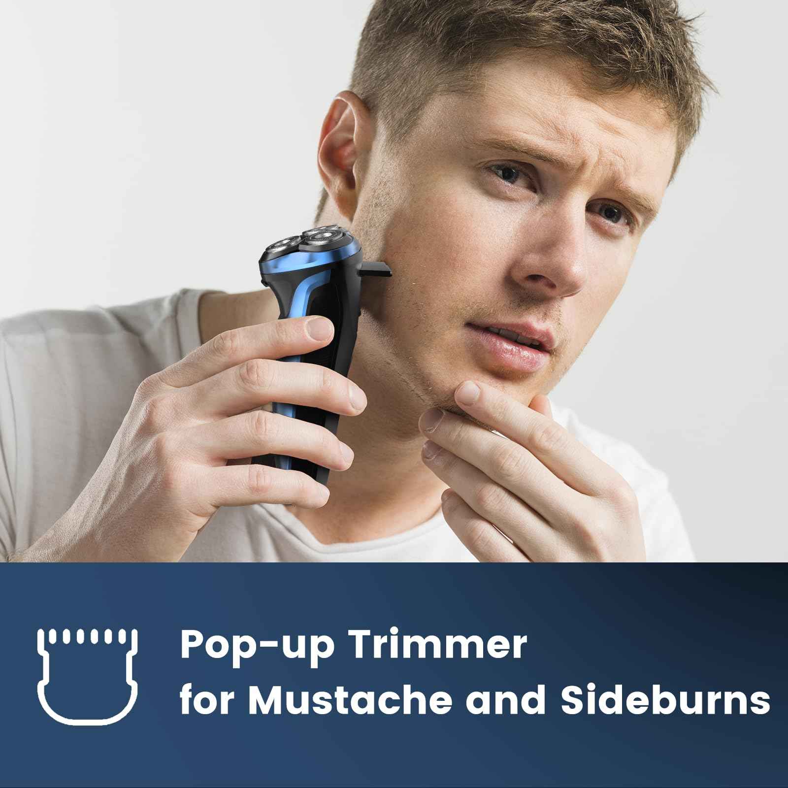Electric Razor for Men, Uythumidid Rechargeable Men’s Electric Shavers, Wet & Dry Shaver with Pop-up Trimmer, Waterproof Cordless Portable Razor with Safety Lock, Perfect for Men, Blue