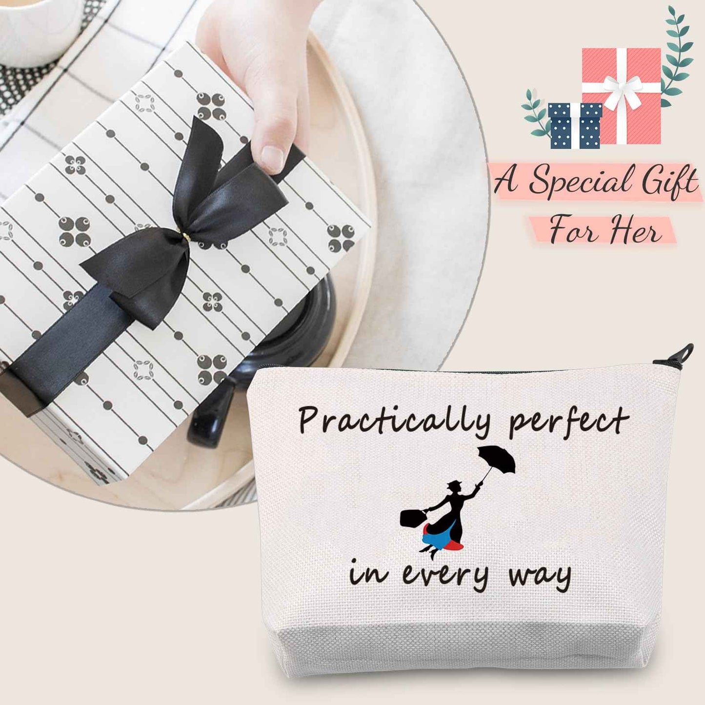 JXGZSO Mary Quote Makeup Bag Pencil Bag Practically Perfect in Every Way Movie Inspired Gift