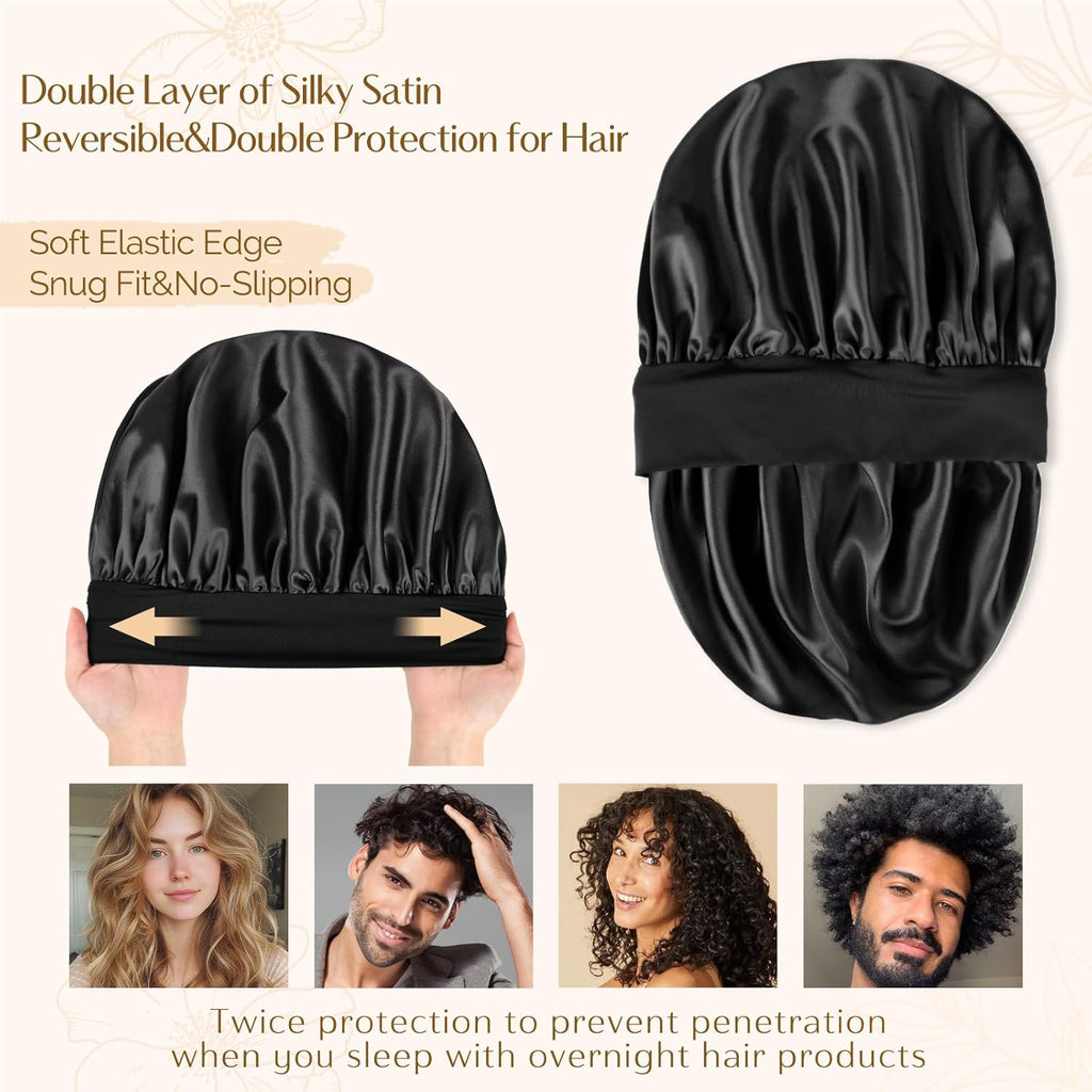 YANIBEST Silk Bonnet for Men Women Hair Bonnet for Sleeping Double Layer Satin Bonnets for Black Women Curly Hair Sleep Cap