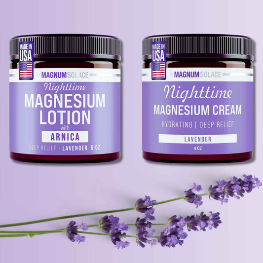 Nighttime Magnesium Lotion with Arnica, Plus Magnesium Cream with Lavender, Duo