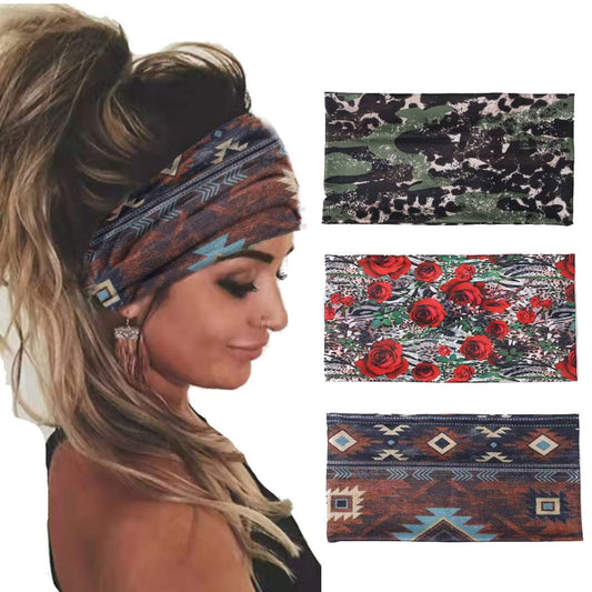 GORTIN Boho Headbands Sunflower Wide Hair Bands Turban Head Wraps Stretch Yoga Head Band African Workout Head Scarf for Women and Girls Pack of 3 (Set 2)