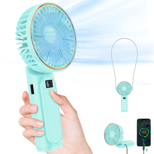 TUNISE Portable Handheld Fan, Portable Fan Rechargeable, 4000mAh, 180° Adjustable, 6 Speed Wind, Display Electricity in Real Time, USB Rechargeable Foldable Fan, Quiet Personal Fan with Power Bank