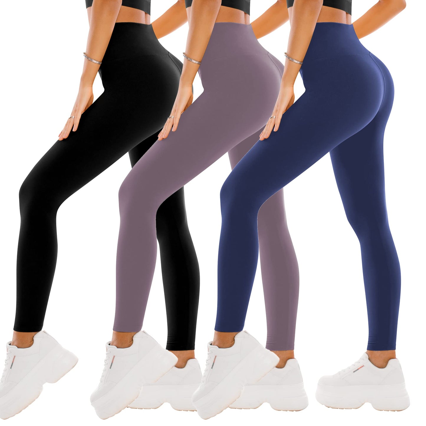 SINOPHANT High Waisted Leggings for Women - Full Length Capri Buttery Soft Yoga Pants for Workout Athletic(Full Black/Grey/Navy,S-M)