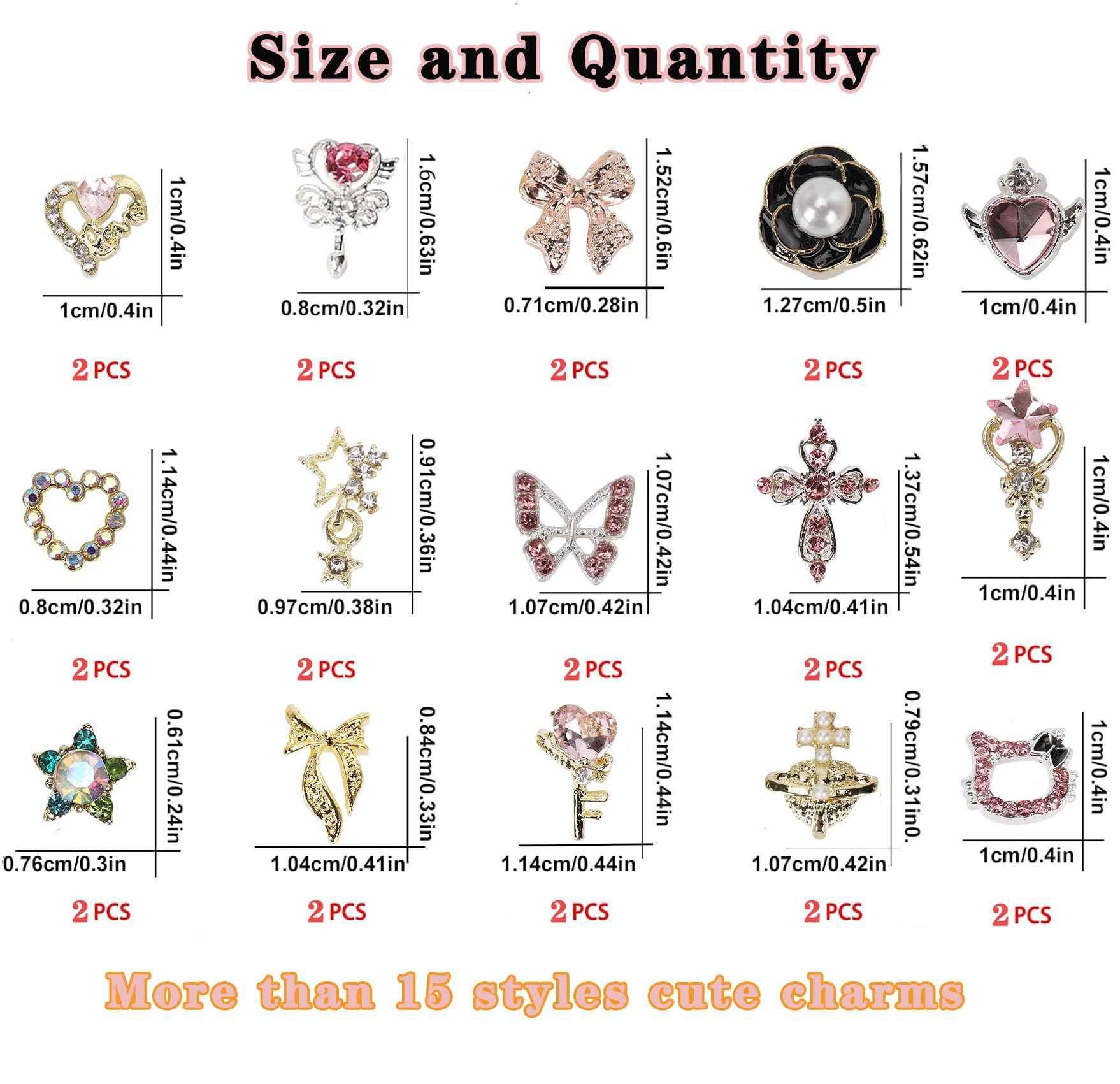 COOSLIM 30PCS Nail Charms Y2k Alloy Nail Art Rhinestone Charms 3D Heart Star Bow Butterfly with Rhinestones Cross Flower Nail Gems Shiny Jewelry Planet Nail Decorations Accessories Supplies A