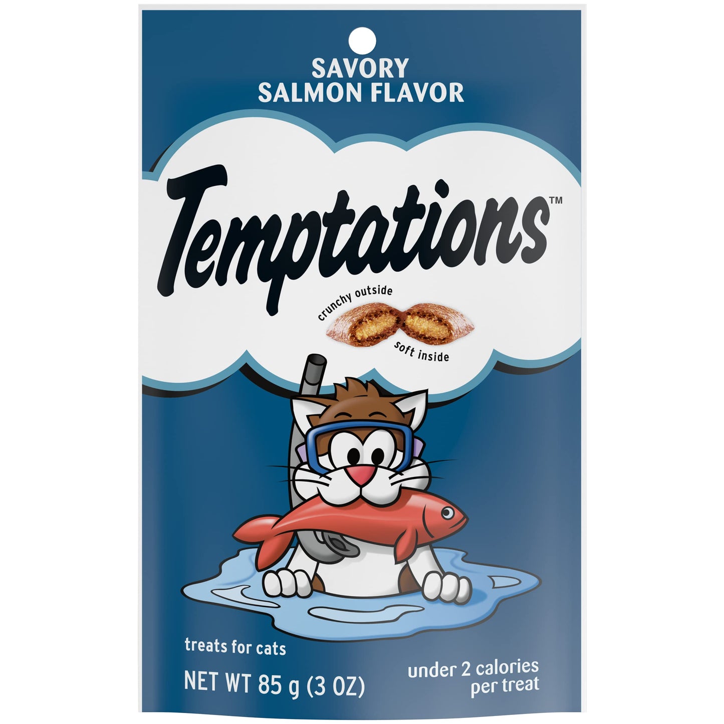 Temptations Classic Crunchy and Soft Cat Treats Savory Salmon Flavor, 3 oz. Pouch (Pack of 12)