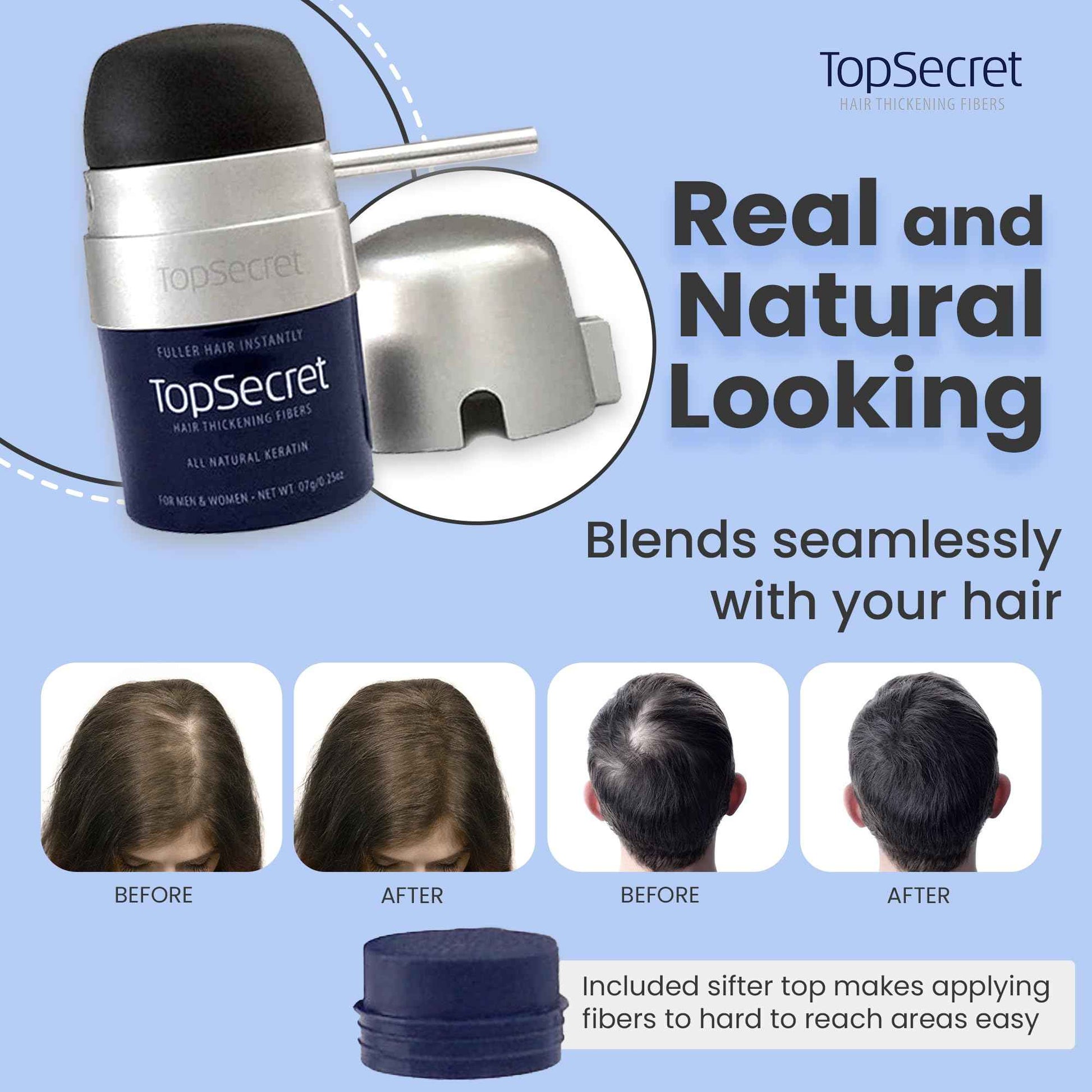 Top Secret Hair Thickening Building Fibers Applicator Included - Undetectable & Natural Hair Filler for Men & Women - Instantly Fill In Thinning Hair - Weather & Sweat Resistant (Blonde, Regular)
