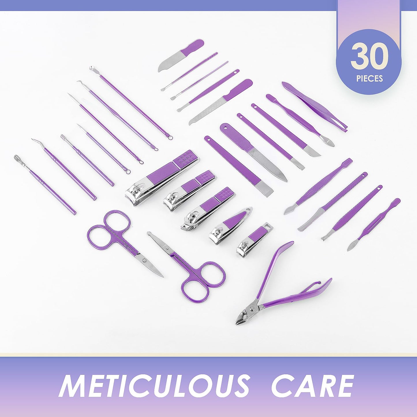 Manicure Set Professional Manicure Kit - 30 in 1 Pedicure Kit Nail Clippers Set Stainless Steel Nail Kit for Women - Purple