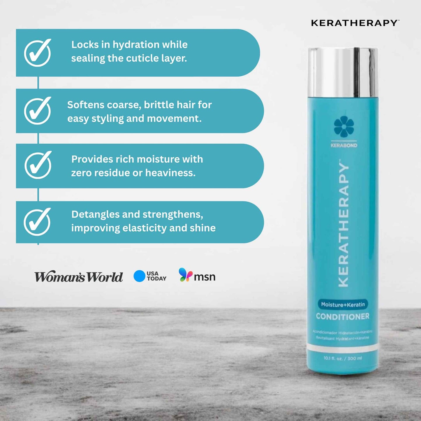 KERATHERAPY Keratin Infused Moisture Conditioner, 10.1 fl. oz., 300 ml - Hydrating & Moisturizing Conditioner for Dry or Damaged Hair with Collagen, Jojoba Oil, & Kerabond Technology - Sulfate Free