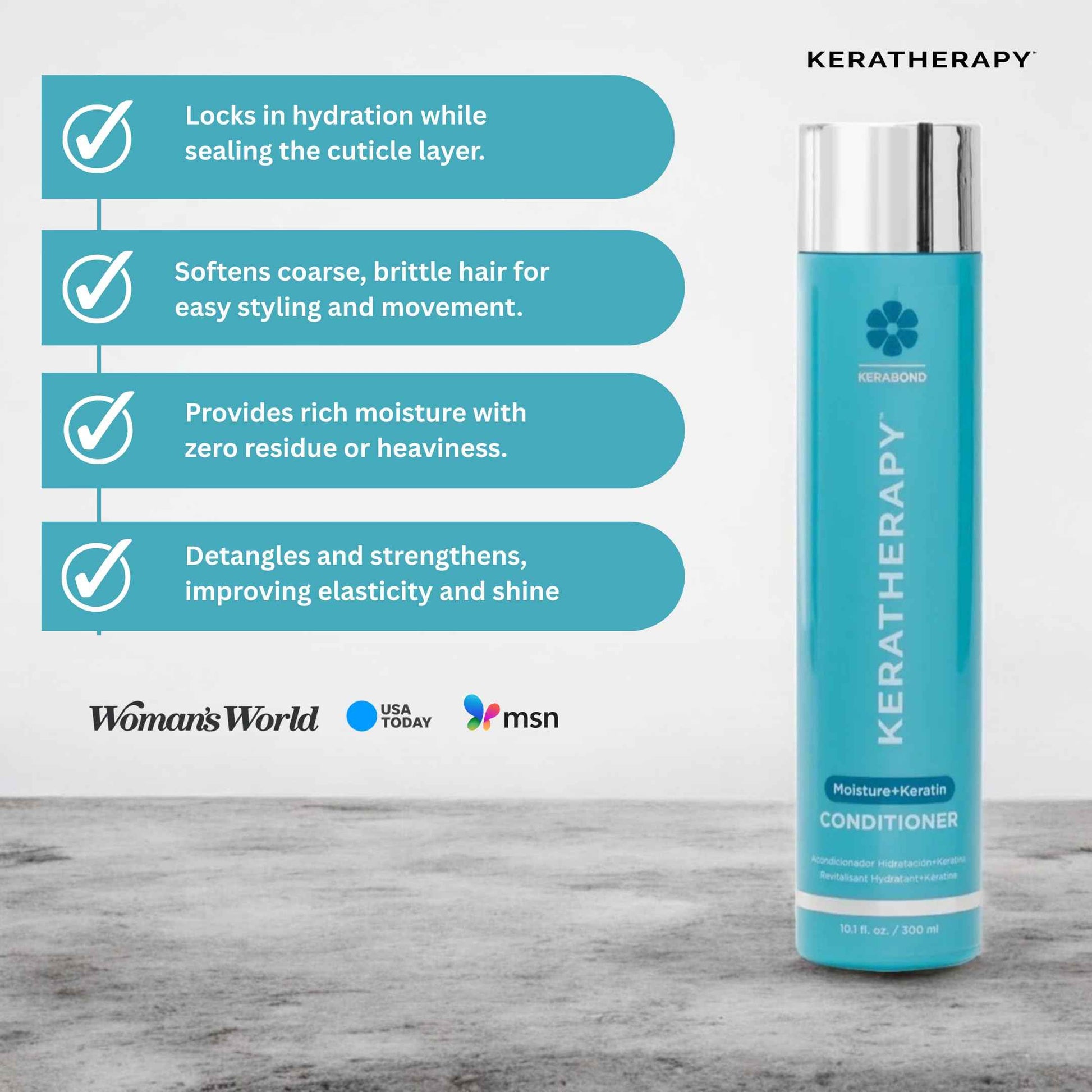 KERATHERAPY Keratin Infused Moisture Conditioner, 10.1 fl. oz., 300 ml - Hydrating & Moisturizing Conditioner for Dry or Damaged Hair with Collagen, Jojoba Oil, & Kerabond Technology - Sulfate Free