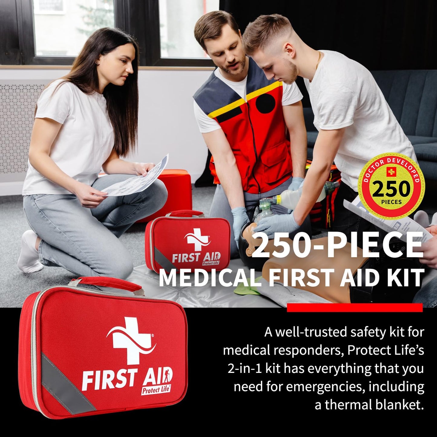 Protect Life First Aid Kit for Home/Business, HSA/FSA Eligible Emergency Kit | Medical First Aid Kit | Camping First Aid Kit Hiking | Small First Aid Kit for Car | Travel First Aid Kit Mini - 250pcs