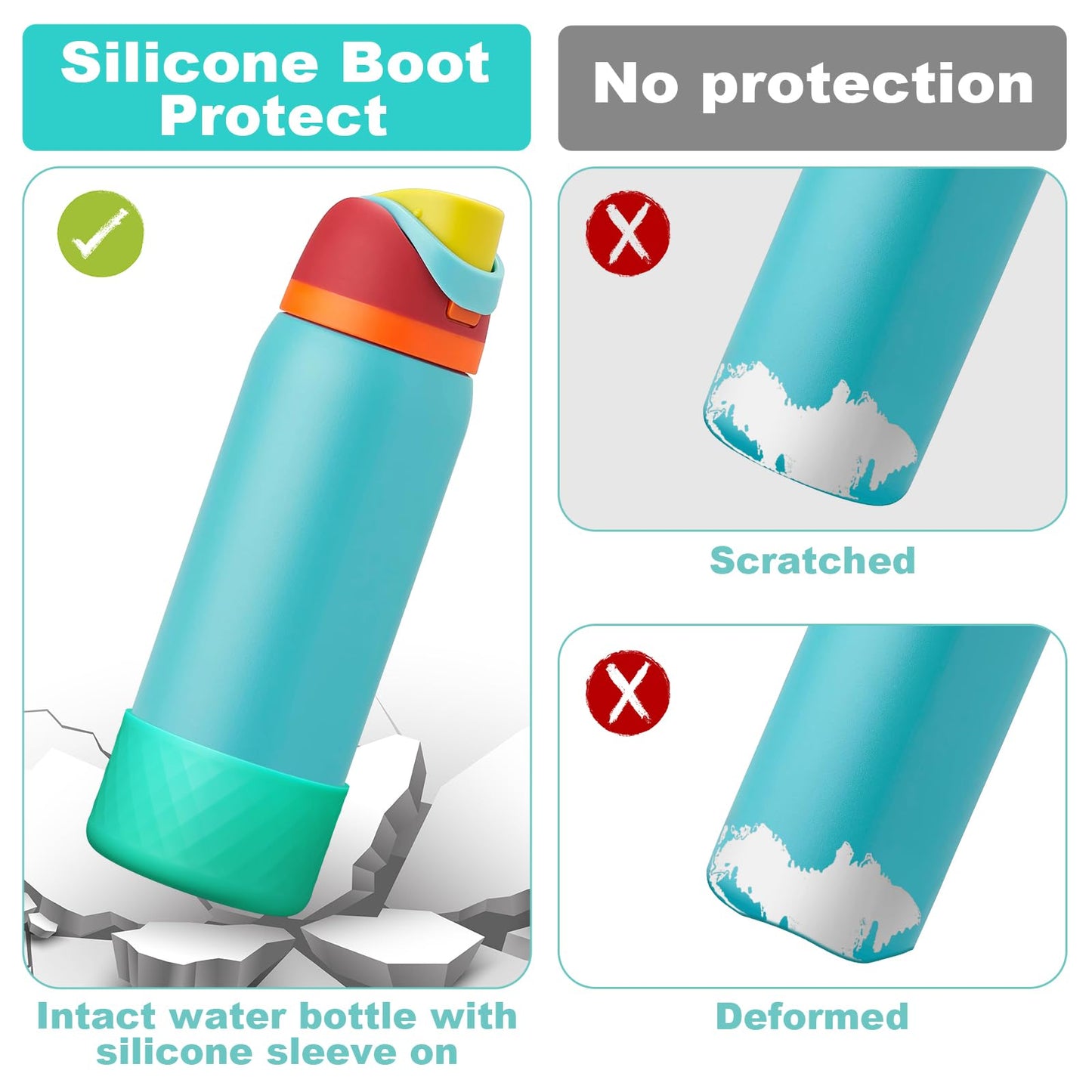 Alwenid 2PCS Silicone Water Bottle Boot for Owala 40 Oz, Anti-Slip Protective Sleeve Bottom Bumper Protector for FreeSip, Twist, and Flip Stainless Steel Water Bottles (Cyan)