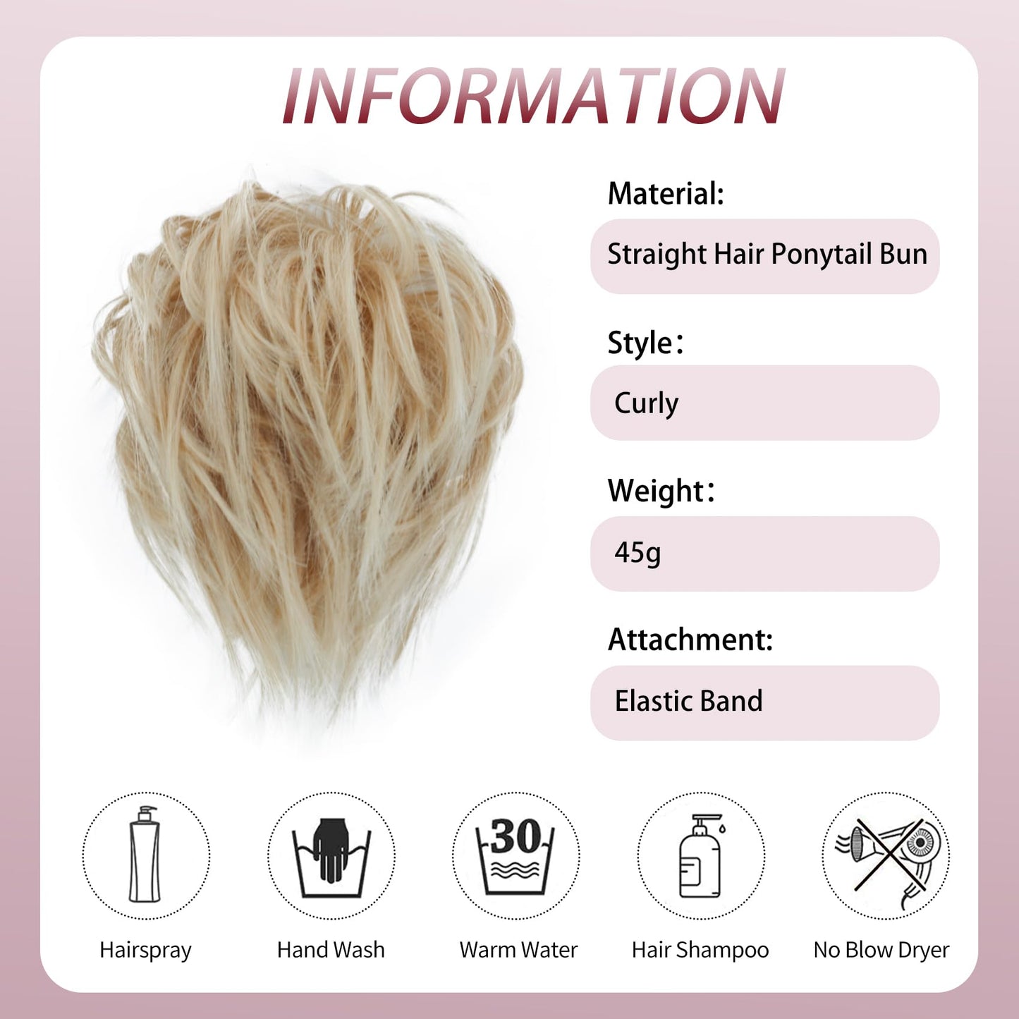 Lynclare Messy Bun Hair Piece Wavy Synthetic Hair Extension，Curly messy Bun Scrunchie Extensions for Women， Chignon Updo Ponytail Hairpieces with Elastic Rubber（Natural Blonde Mix Bleach Blonde）