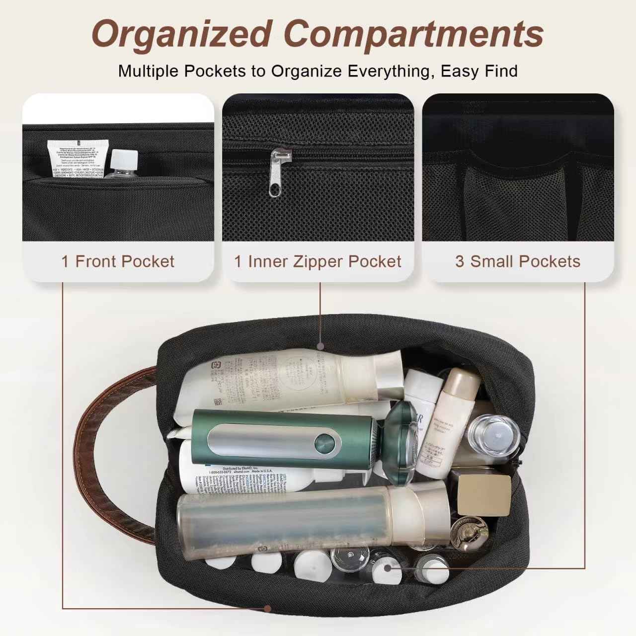 Ezday Travel Toiletry Bag for Men, Hanging Toiletry Organizer, Water Resistant Shaving Kit with Large Capacity for Travel Accessories (Black, Large)