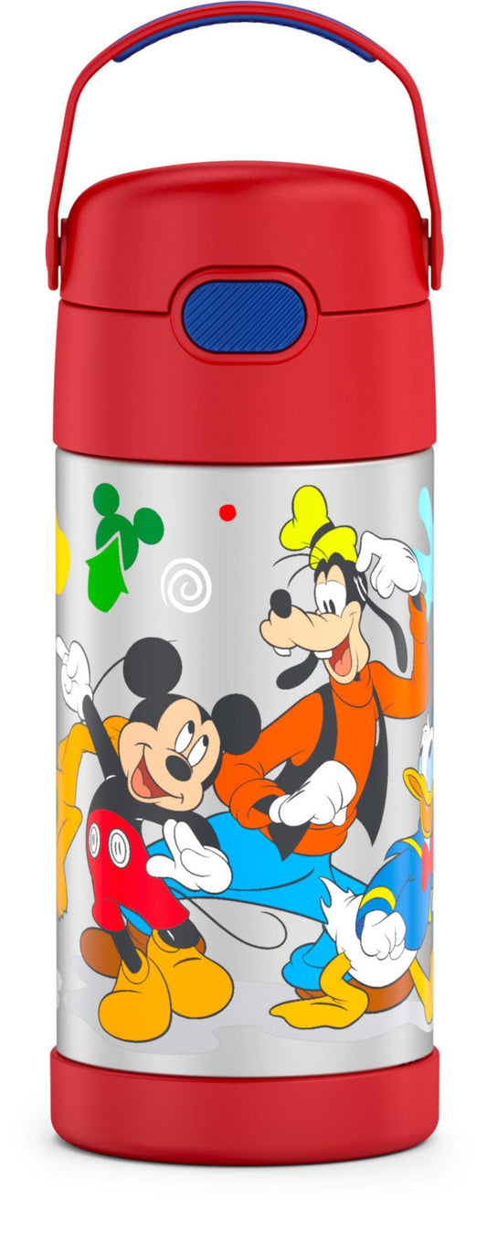 THERMOS FUNTAINER Water Bottle with Straw - 12 Ounce, Mickey Mouse - Kids Stainless Steel Vacuum Insulated Water Bottle with Lid