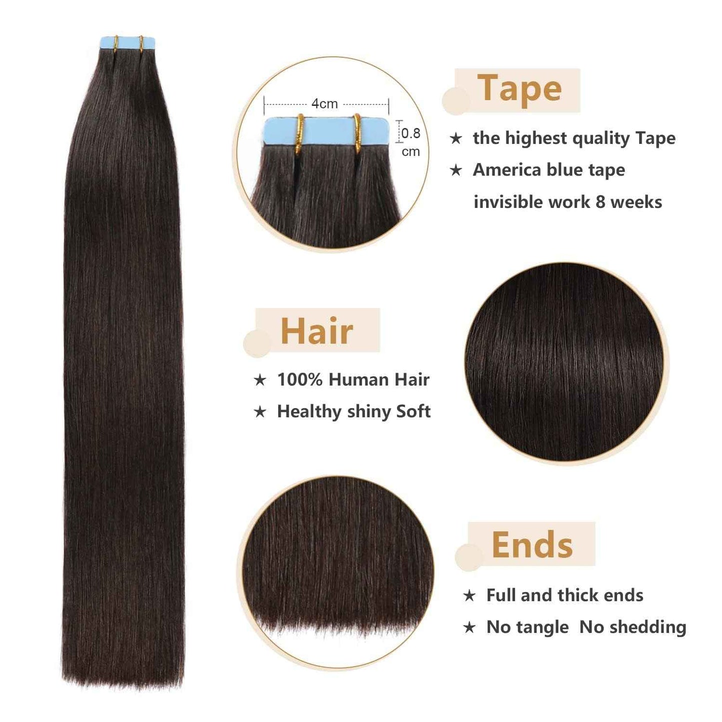 YILITE Tape in Hair Extensions Human Hair 16 inch 20pcs Off Black color 40g Silky Straight Premium Human Hai,Seamless Skin Weft Remy Hair 1b Tape ins(16 inch #1B)