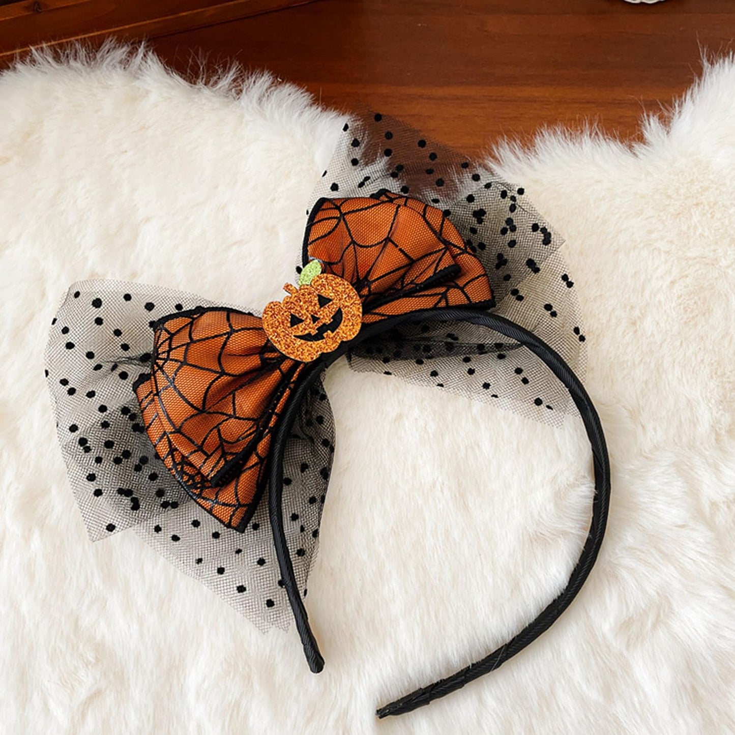 BELSITA Halloween Headbands Pumpkin Bow Design Hair Bands Happy Halloween Party Hair Accessories for Kids Women Cute Pumpkin Mesh Headwear Hair Hoop for Halloween Hair Decorations 1Pcs