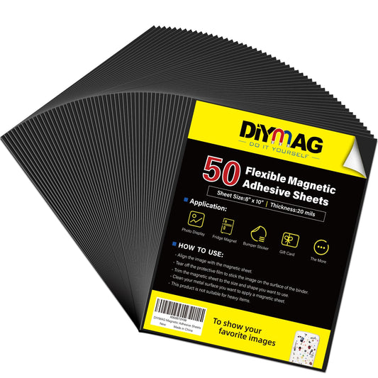 DIYMAG Magnetic Adhesive Sheets, |8" x 10"|, 50 Pack Magnetic Sheets with Adhesive Backing, Flexible Magnet Sheets for Crafts, Photos and Die Storage, Easy Peel and Stick, Easy to Cut into Any Size