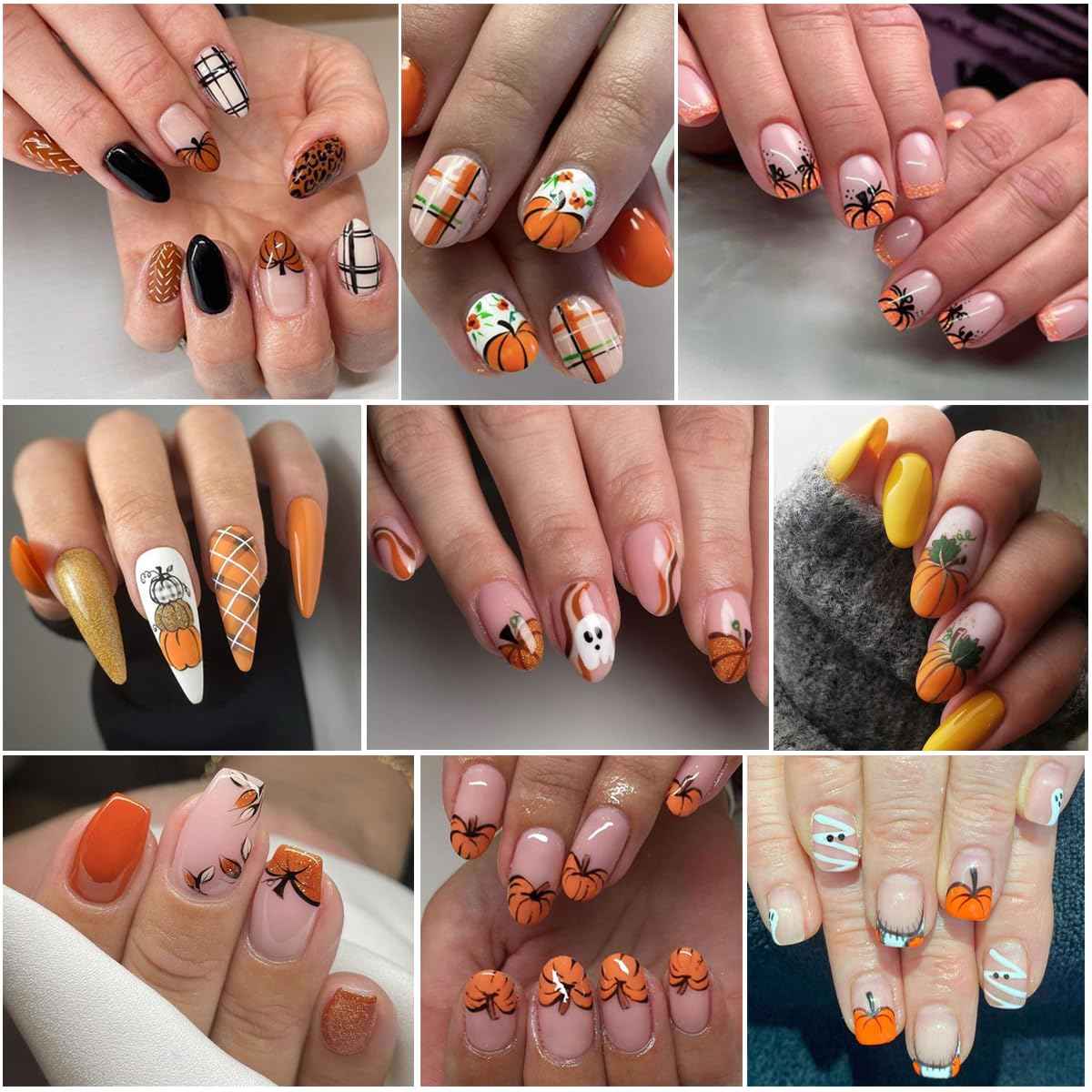 6Sheets Fall Pumpkin Nail Stickers,3D Thanksgiving Day Nail Art Stickers Autumn Maple Leaves Fruit Fallen Leaves Sunflower Design Decals Halloween Holiday DIY Manicure Decoration Accessories