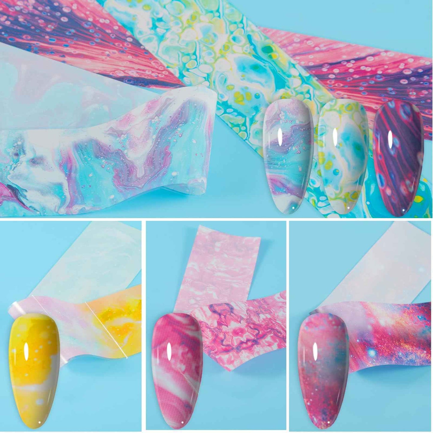 JERCLITY 300 Sheets Nail Foil Transfer Nail Art Stickers Set Nail Foil Transfer Sheets Marbling Starry Sky Leopard Print Aurora Iridescence Gradient Patterns for Women