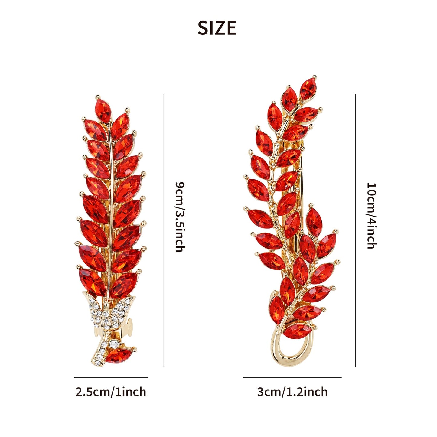 Dizila 6 Pack Gold Metal Dazzling Rhinestone Crystal Leaf French Barrettes Hair Clips Automatic Spring Clips Hair Pins Accessories for Women Girls Thin Thick Hair