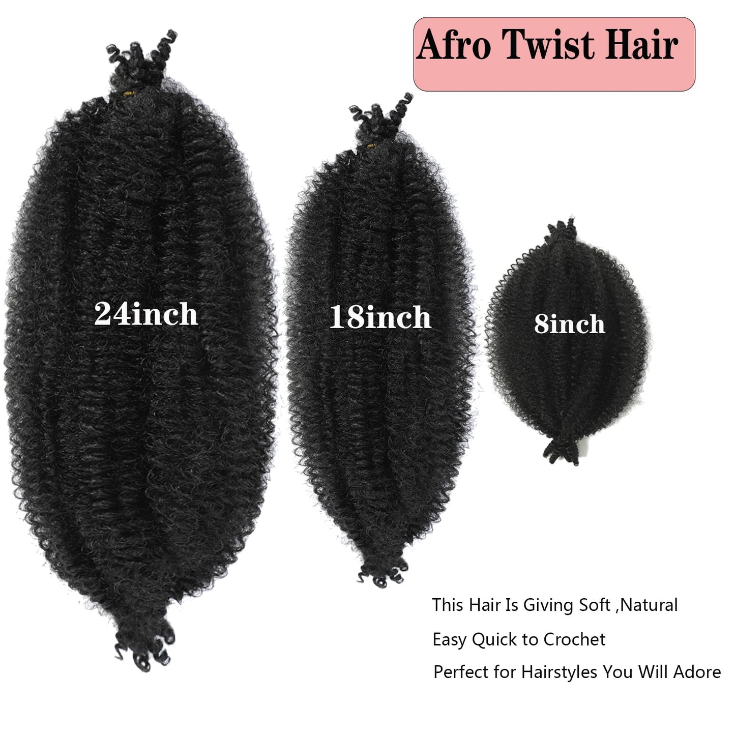 Springy Afro Twist Hair 3 Packs Marley Twist Braiding Hair 18 Inch Pre- Separated Black Kinky Twist Hair For Women Cuban Twist Hair Wrapping Hair for Soft Locs (18 Inch (Pack of 3), 1B#)