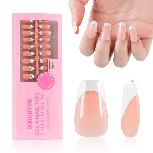 LIARTY 150 Pcs French Press On Nails Short Coffin, French Tip False Nails Manicure, 15 Size Acrylic Full Cover Artificial Fake Nails (Natural)