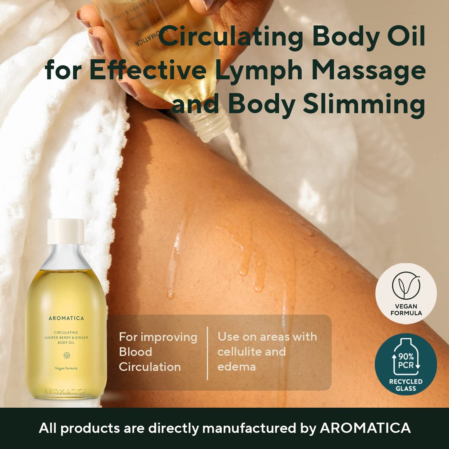 AROMATICA Circulating Body Oil Juniper Berry & Ginger - 100ML / 3.38 fl. oz. - Aromatherapy Massage Oil | Scented Body Oil After Shower for Women