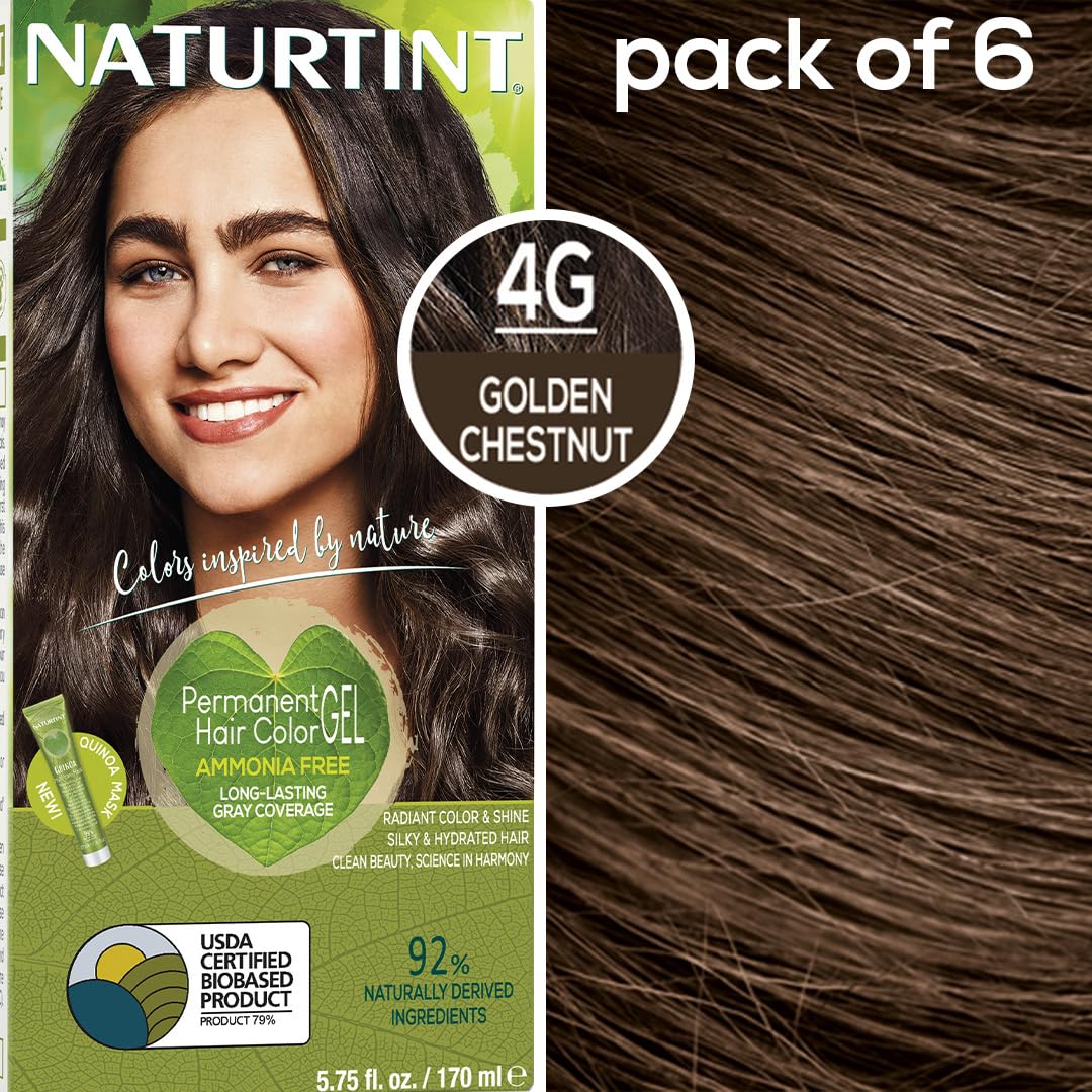 Naturtint Permanent Hair Color 4G Golden Chestnut (Pack of 6), Ammonia Free, Vegan, Cruelty Free, up to 100% Gray Coverage, Long Lasting Results