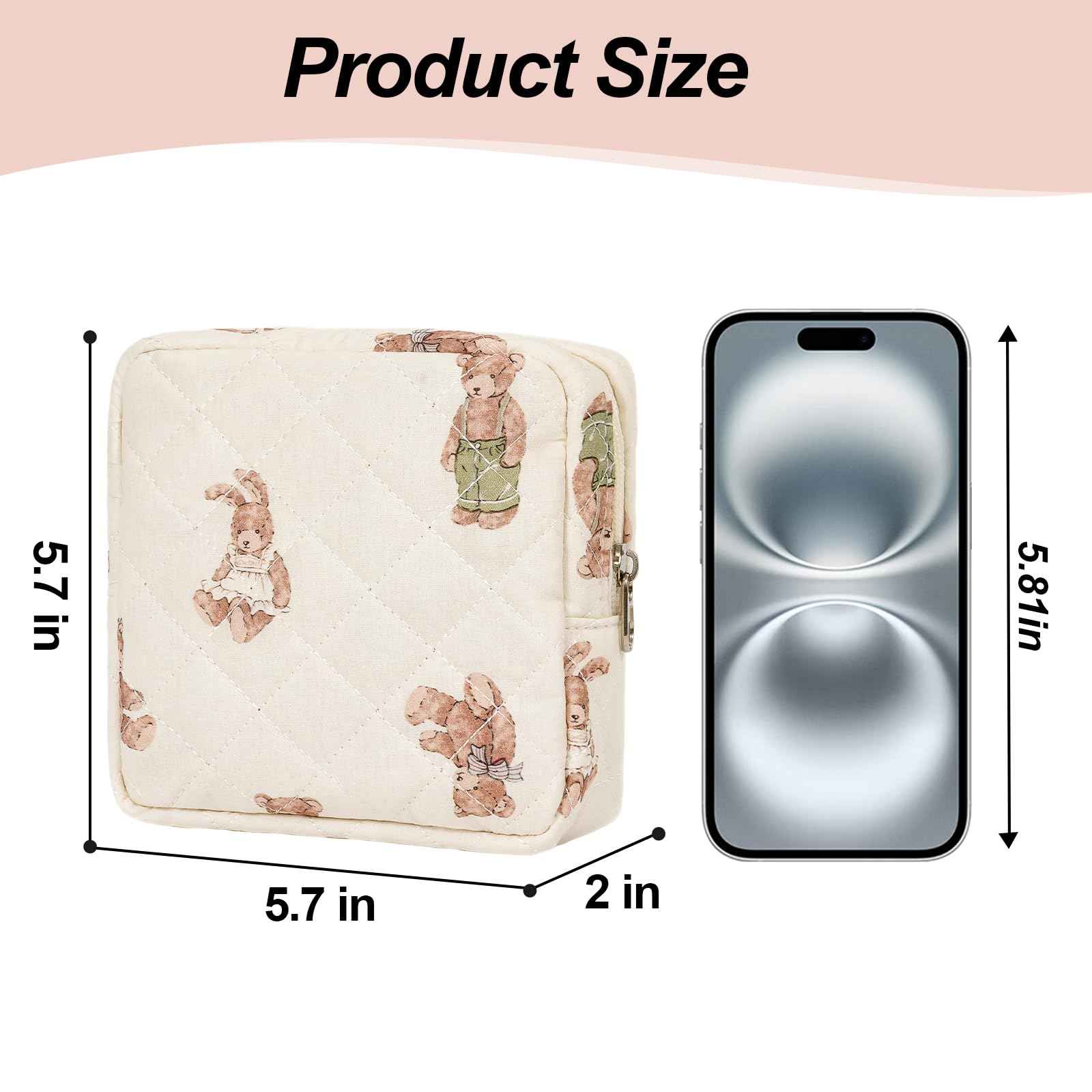 SXS LACONIC Small Makeup Bag for Purse,Quilted Cosmetic Pouch, Mini Make up Bags with Compartments Inside, Cute Cosmetic Organizer for Women, Travel Toiletry Bag