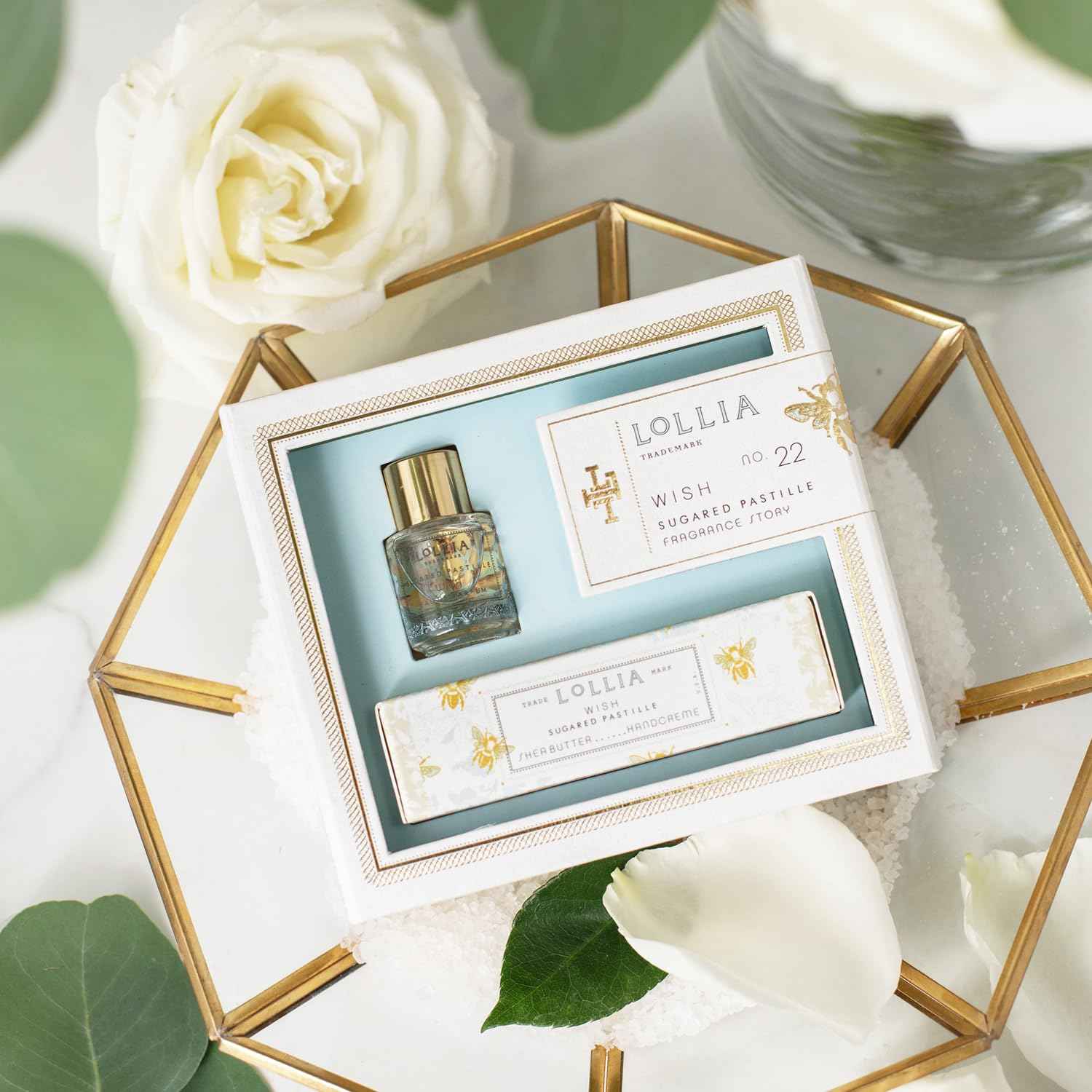 LOLLIA Wish Fragrance Story Gift Set – .16 fl. oz. Eau de Parfum & .33 oz. Petite Treat Handcreme - Sugared Pastille – Shea Butter Hand Cream for Women, Travel Size Perfume, Hand Lotion for Dry Hands
