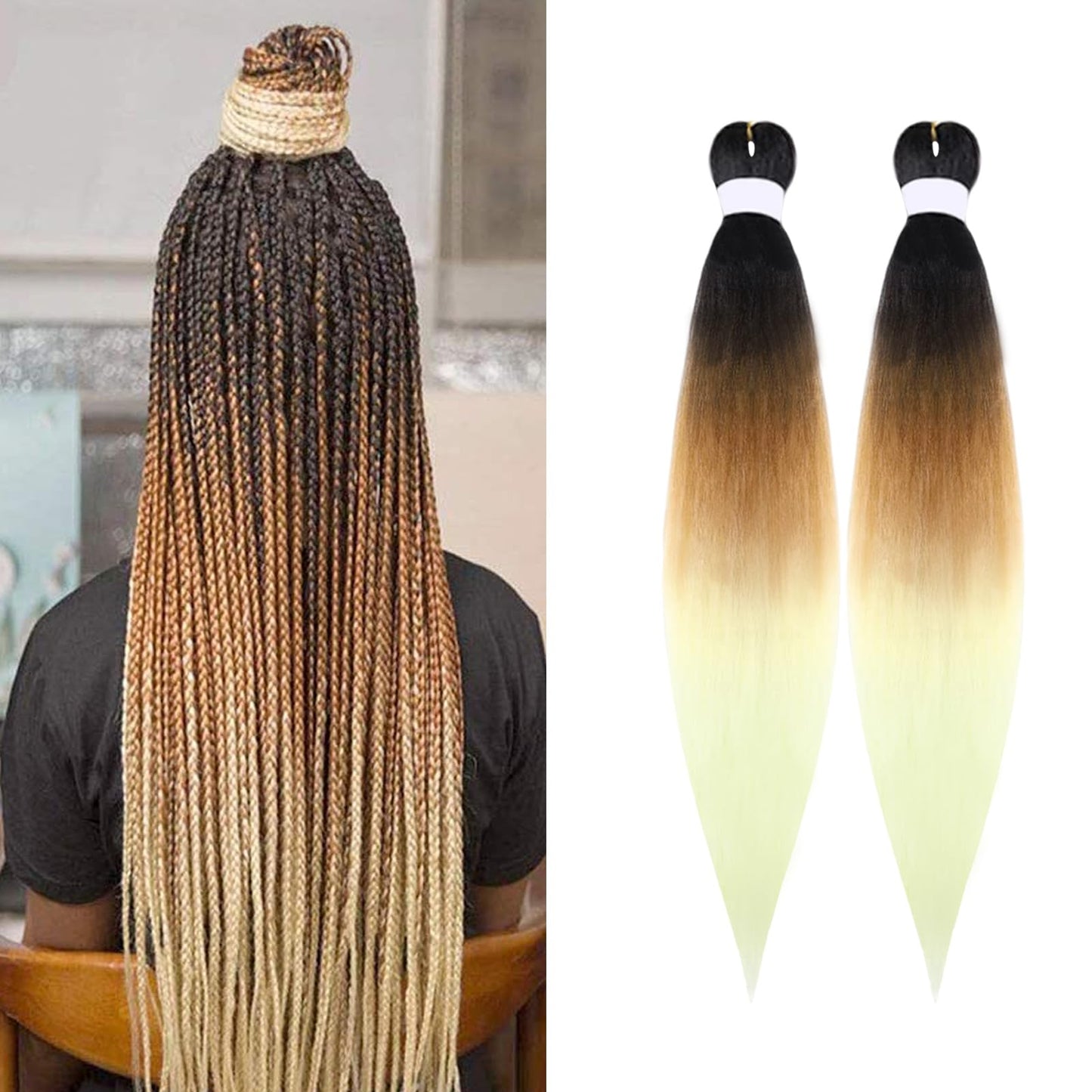 TENGSHUO FLY Pre-Stretched Braiding Hair 26 Inch 2 Packs Hot Water Setting Synthetic Hair Crochet Braiding Hair Extension(26 Inch (Pack of 2),Black to Dark Brown to Beige)