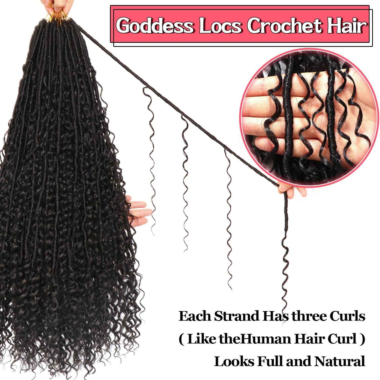 Goddess Locs Crochet Hair-30 Inch 8 Packs Boho Faux Locs Crochet Hair for Black Women Pre Looped Soft Locs with Curly Ends (1B#, 30 Inch(Pack of 8))
