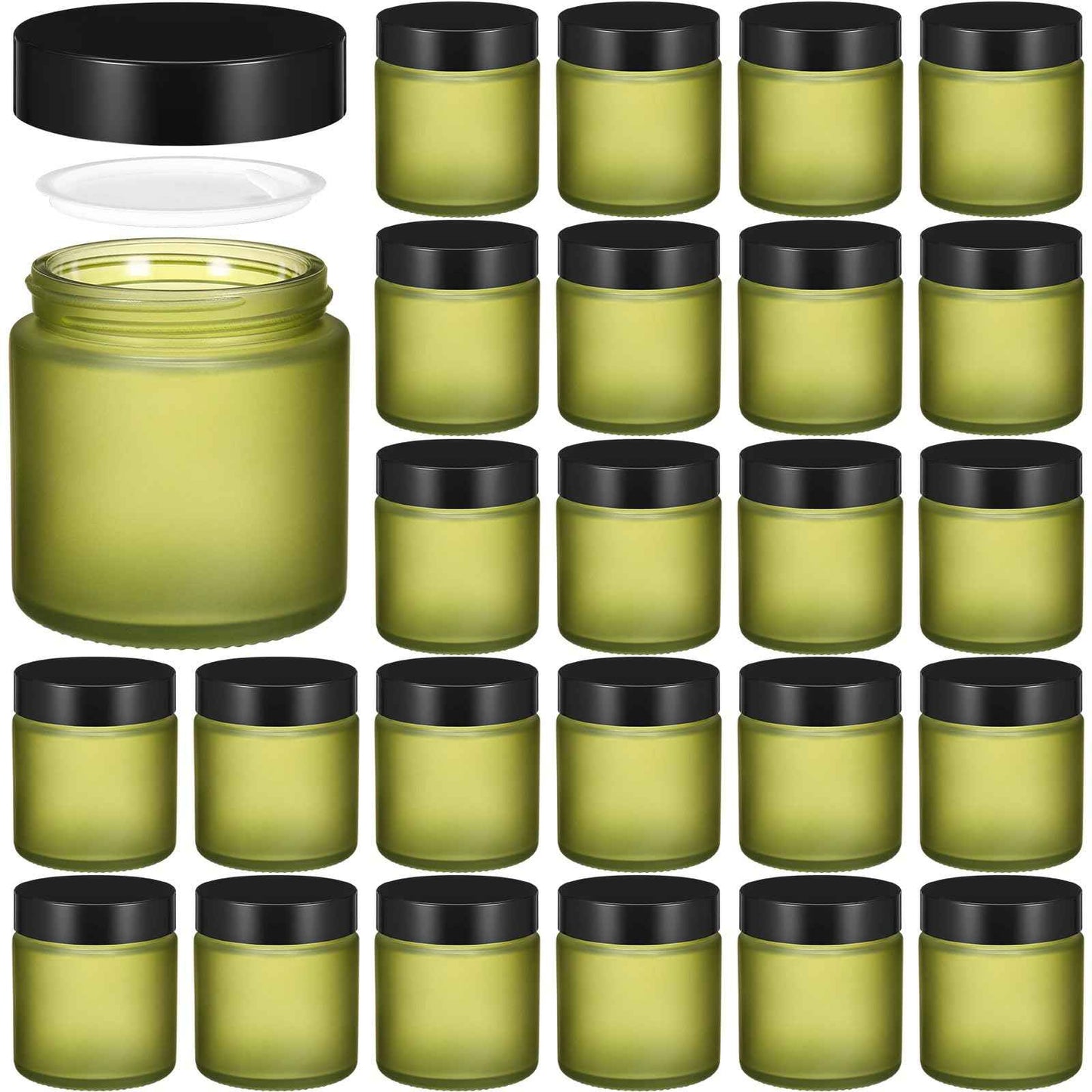Norme 24 Pcs 4 oz Glass Jars with Lids Leakproof Round Airtight Empty Cosmetic Jars with Inner Liners Lid for Storing Lotions Powder Ointments Candle Making Tins (Pea Green)
