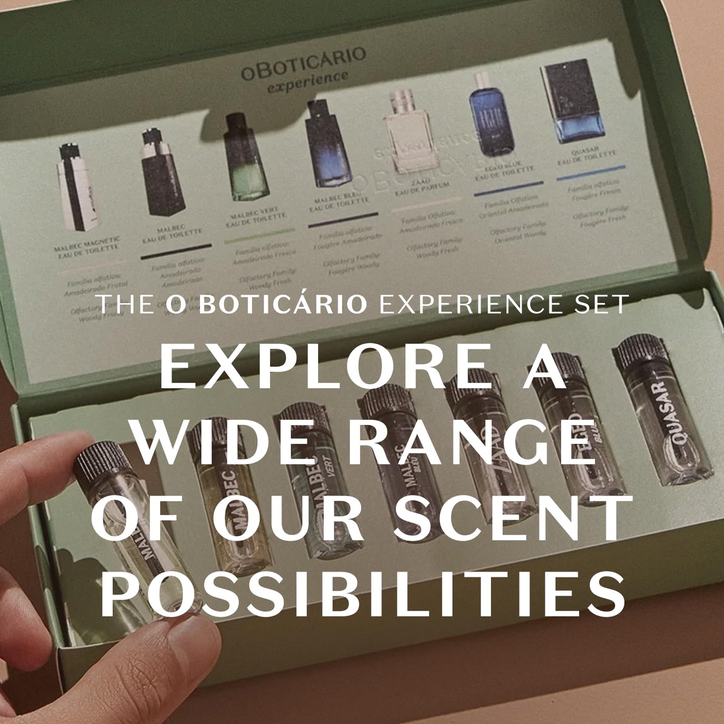 Malbec O Boticário Experience Men's Cologne Set, Perfect Starter Set for Him, Explore Men's Fragrances, Egeo, Quasar, Zaad, (7x 4mL Bottles)