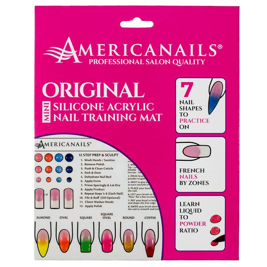 Americanails Mini Acrylic Nail Training Mat - Beginners Silicone Trainer Sheet, Apply Acrylic Nails with Flexible Roll Up Pad Template, Worksheet for Acrylic Fingernails & Nail Technology
