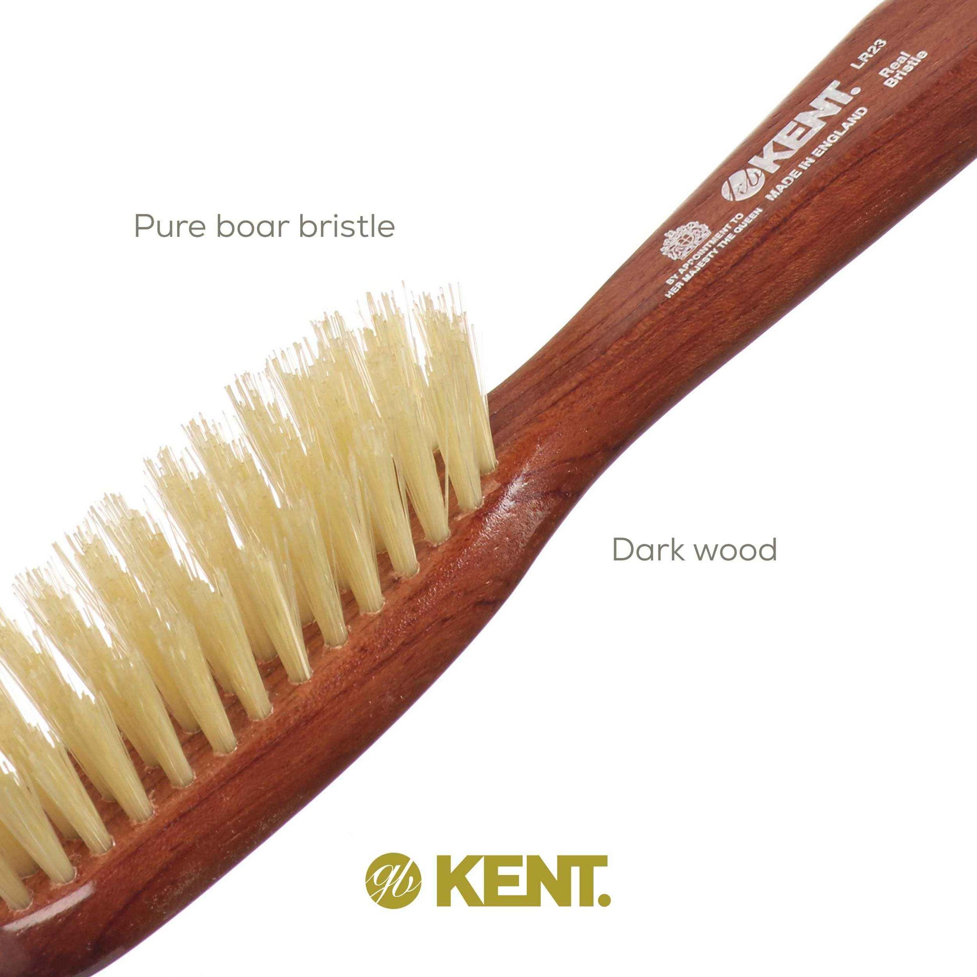 Kent LR23 Finest Ladies Narrow Style, Danta Wood, Pure White Bristle Hair Brush - Short to Medium Length Hair, Handbag Sized
