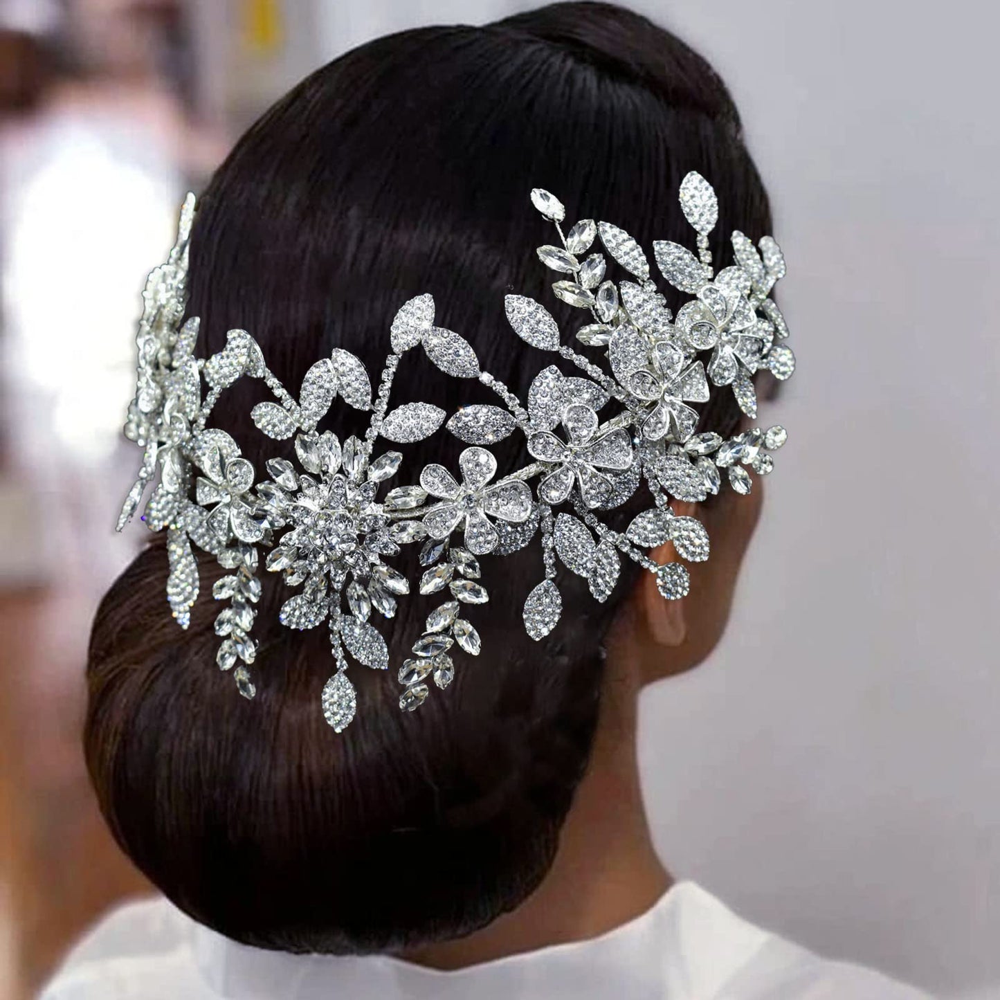 WONRLUA Wedding Headpiece for Bride, Rhinestone Bridal Headband, Bridal Hair Accessories with Alloy Leaf