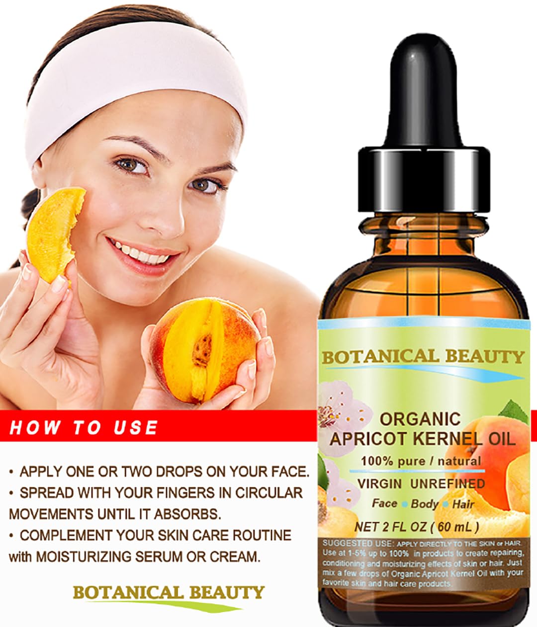 Botanical Beauty ORGANIC APRICOT KERNEL OIL Australian 100% Pure Virgin Unrefined Cold Pressed Carrier Oil 1 oz- 30 ml for Face Hair Body Nails Skin Anti-Aging